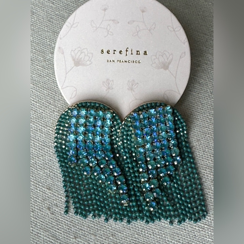 Serafina - Teal Crystal Fringe Statement Earrings - NWOT